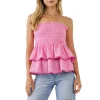 Lace Smocked Knit Ruffled Tube Top