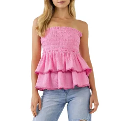 Lace Smocked Knit Ruffled Tube Top