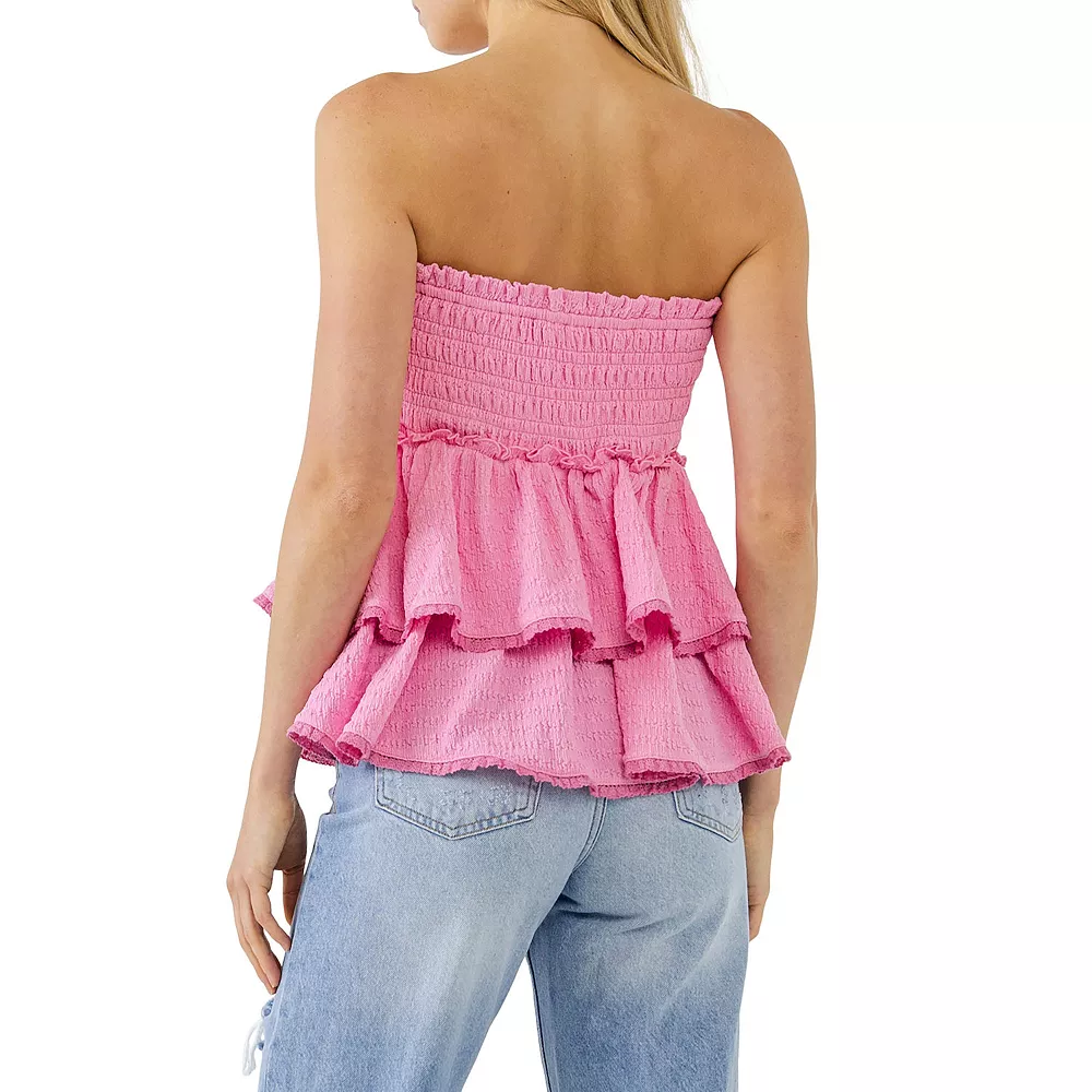 Lace Smocked Knit Ruffled Tube Top 2 Lace Smocked Knit Ruffled Tube Top - Image 2