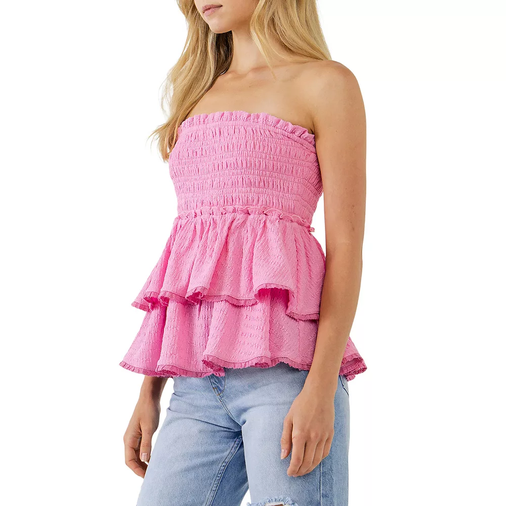 Lace Smocked Knit Ruffled Tube Top 3 Lace Smocked Knit Ruffled Tube Top - Image 3