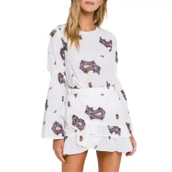 Paisley Embroidered Top with Bell Sleeves