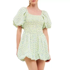 Floral Smocked Mini Balloon Dress