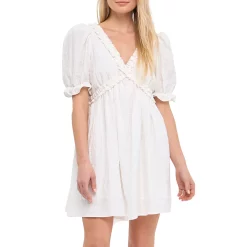 Double Ruffled Band Mini Puff Sleeve Dress