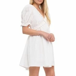 Double Ruffled Band Mini Puff Sleeve Dress 5 Double Ruffled Band Mini Puff Sleeve Dress -Free the Roses shop 5983425 ALT2