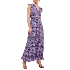 Floral Ruffle Detail Long Dress -Free the Roses shop 5983496 ALT2